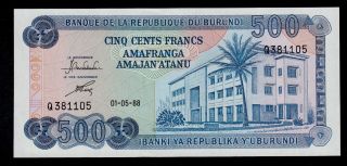 Burundi 500 Francs 1988 Q Pick 30c Unc Less.