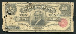 Fr.  299 1891 $10 Ten Dollars Red Seal “tombstone” Silver Certificate
