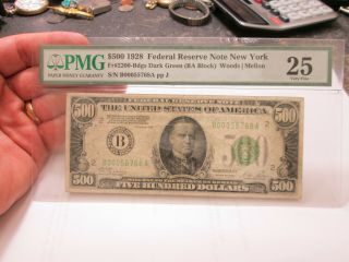1928 Us $500 York Federal Reserve Note In Pmg Vf25 Very Fine