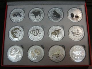 Complete Australia 12 Coin Australian 1 Oz Silver Lunar Set Series Ii 2008 - 2019