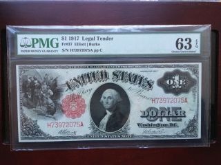 Rare 1917 $1 Legal Tender Strong Pmg 63 Epq Choice Uncirculated