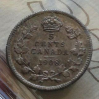 1908 Canada Silver 5 Cents Coin - ICCS MS - 63 Small 8 - Old ICCS 2 Letter $275 BV 3