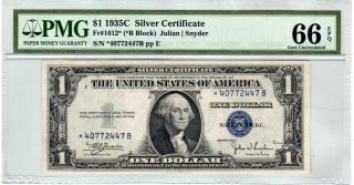 Fr.  1612 $1 1935 C Star Silver Certificate Pmg Gem Uncirculated 66 Epq