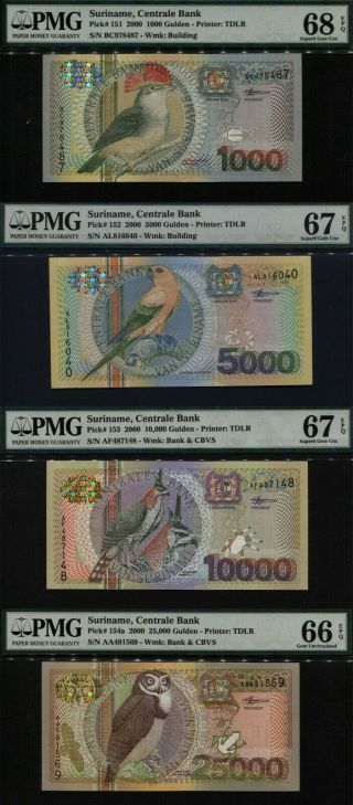 Tt Pk 146 - 154 Suriname Complete Set Of 9 Year 2000 5 Gulden To 25000 Pmg 69 Epq
