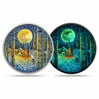 2017 Canada Animals In The Moonlight : Lynx $30 Pure Silver,  Glow In The Dark