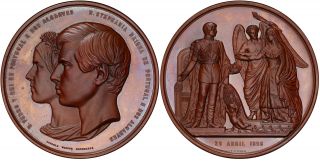 Portugal.  Pedro V 1858 Bronzed Ae Medal.  Pcgs Sp65 Leib.  - 667 Marriage Of Pedro V