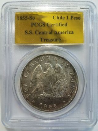 1855 - So Chile 1 Peso Ss Central America Gold Label Pcgs Certified Shipwreck