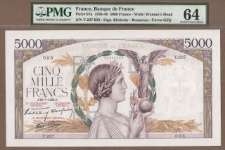 France: 5000 Francs Banknote,  (unc Pmg64),  P - 97a,  20.  07.  1939,