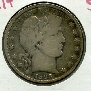1898 - S Barber Silver Half Dollar 50c Coin San Francisco Jc983