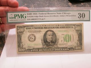 1934 Us $500 Chicago Federal Reserve Note In Pmg Vf30 Very Fine