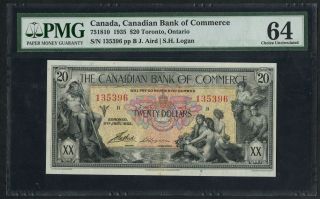 75 - 18 - 10 $20 Canadian Bank Of Commerce Toronto,  On Pmg 64 Choice Unc Wlm4448
