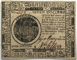 February 17,  1776 Continental Currency $7,  Fr.  Cc - 29,  Pmg 63 Epq