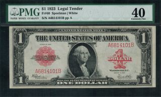 1923 $1 Legal Tender Fr - 40 - Red Seal - Graded Pmg 40 - Extremely Fine