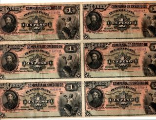 Dominican Republic Banco De Credito De Puerto Plata 1 Peso Six Note Sheet S103a
