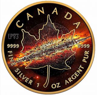 2017 1 Oz Silver $5 Maple Leaf Apocalypse 2 Coin With Ruthenium,  24k Gold Gilded.
