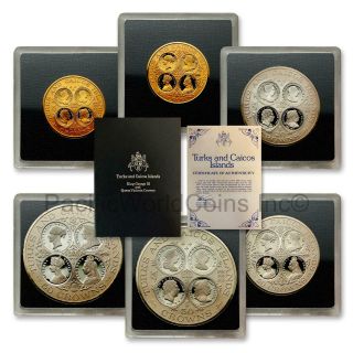 Turks And Caicos Islands 1977 6 Coins Gold & Silver Proof Set Sku 7432