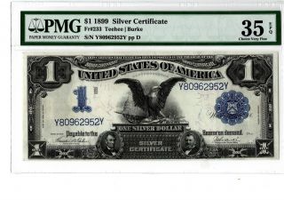 1899 $1 Silver Certificate Black Eagle Fr 233 Pmg 35 Epq Teehee/burke 19 - C040