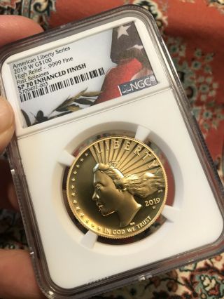 2019 W GOLD AMERICAN LIBERTY HIGH RELIEF G$100.  9999 NGC SP70 ENHANCED FINISH FR 3