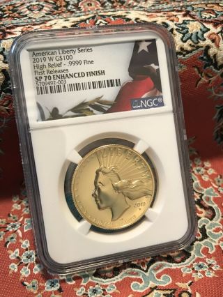 2019 W GOLD AMERICAN LIBERTY HIGH RELIEF G$100.  9999 NGC SP70 ENHANCED FINISH FR 6