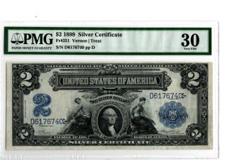 1899 $2 Silver Certificate Mini - Porthole Fr 251 Pmg 30 Vernon/treat 19 - C046