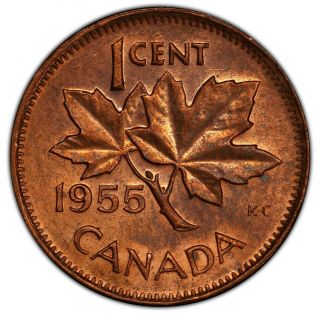 1955 Canada 1 Cent No Strap (nsf) Pcgs Ms63 Rb.  Extremely Rare Canada Small Cent