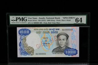 1975 South Vietnam 1000 Dong A1 000000 P - 34as Pmg 64 Choice Unc