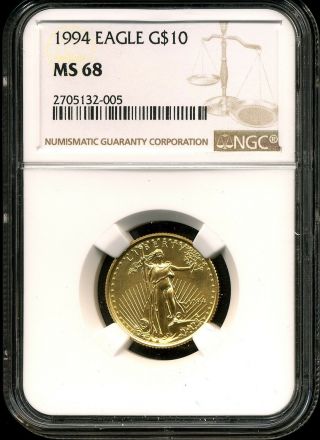 1994 G$10 Gold American Eagle 1/4 Oz Ms68 Ngc 2705123 - 005