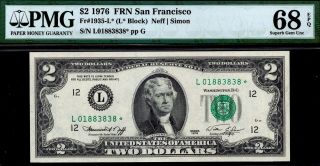 Gem 1976 $2 Two Dollar Bill Star San Francisco • Pmg 68 Epq • Fr.  1935 - L