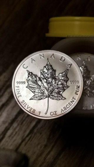 Roll of 25 1oz Silver Canadian Maple Leaf $5 Coins - Canada RCM Tube 2009 3