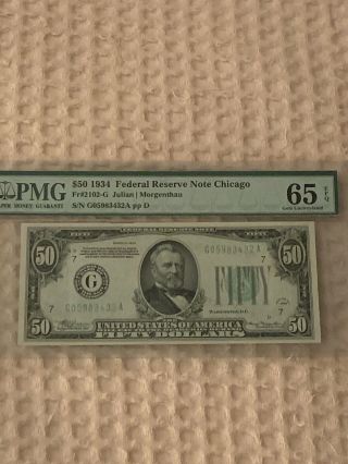 1934 $50 Federal Reserve Note Pmg 65 Epq Light Green Seal On Ebay