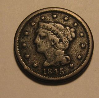 1845 Braided Hair Large Cent Penny - Circulated - 48fr
