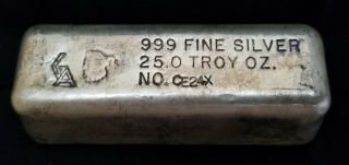 Vintage 25 Oz.  Silver Bar.  999 Fine,  Golden Analytical With Certificate