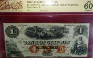 1859 $1 Bank Of Clifton - Uncirculated Canada Chartered Banknote
