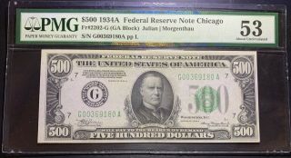 1934a $500 Five Hundred Dollar Bill Fr.  2202g Currency Cash Money Note Pmg Au53