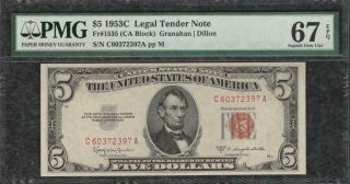 1953c $5 Legal Tender Note Red Seal - Pmg Gem Uncirculated 67epq - C2c