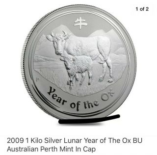 ﻿2009 1 Kilo Silver Lunar Year Of The Ox Bu Australian Perth In Cap
