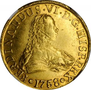 1758/7 So - J Chile Ferdinand Vi Gold 8 Escudos Ngc Au - Details