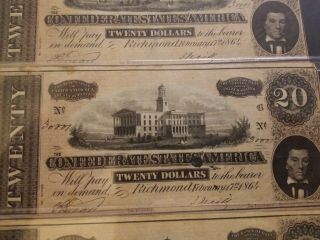 1864 Confederate Currency ERROR Same Serial Number Full Plate Set A - D 20 Dollar 4