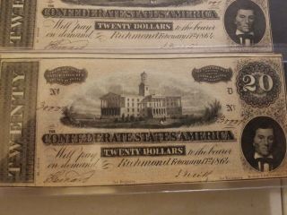 1864 Confederate Currency ERROR Same Serial Number Full Plate Set A - D 20 Dollar 5
