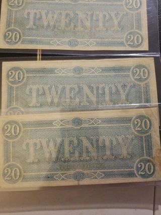 1864 Confederate Currency ERROR Same Serial Number Full Plate Set A - D 20 Dollar 7