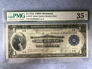 $1 - One Dollar Bill 1918 - Frbn Richmond - Pmg - 35 Epq Choice Very Fine
