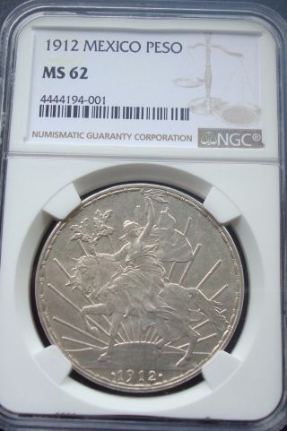 1912 Horse $1 Peso Silver Espectacular Coin Uncirculated Ms62 Ngc
