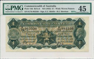 Reserve Bank Commonwealth Of Australia 1 Pound Nd (1932) S/no.  X83338 Pmg 45