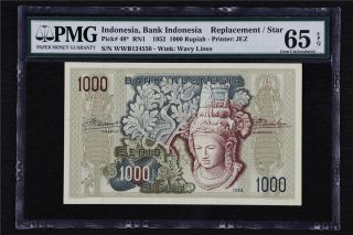 1952 Indonesia Bank Replacement/star 1000 Rupiah Pick 48 Pmg 66 Epqunc