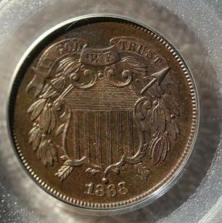 1868 Two Cent Piece Pcgs Pr - 65 Rb Cac Certified Ogh Old Green Holder