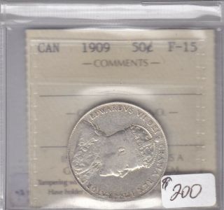 1909 Canadian 50 Cent Coin Iccs Cert F - 15