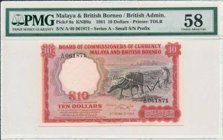 Board Of Commissioners Of Currency Malaya & British Borneo $10 1961 Pmg 58
