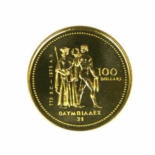 1976 Canada $100 Gold,  1/4 Oz.  Montreal Olympics.  Queen Elizabeth Ii.  Gem Bu