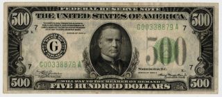 Series 1934 - A $500 Five Hundred Dollar Federal Reserve Note Chicago District Xf