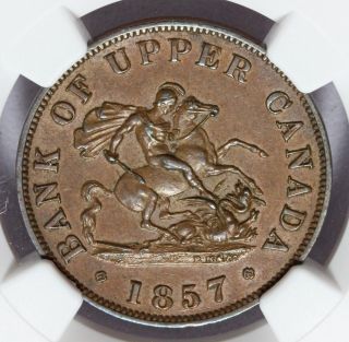 1857 Canada Bank Of Upper Canada 1/2 Half Penny Token Pc - 5d - Ngc Au 58 Bn